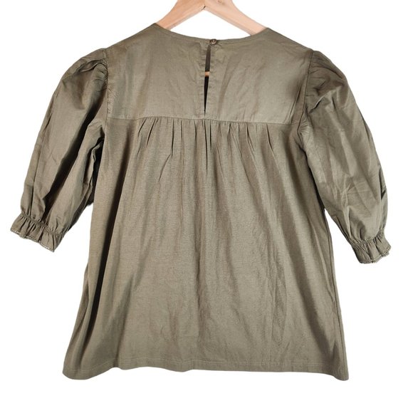 NWT J. Crew Puffed Sleeve Woven Lace Top Women's XS Olive Green‎ Cottagecore - Picture 2 of 10